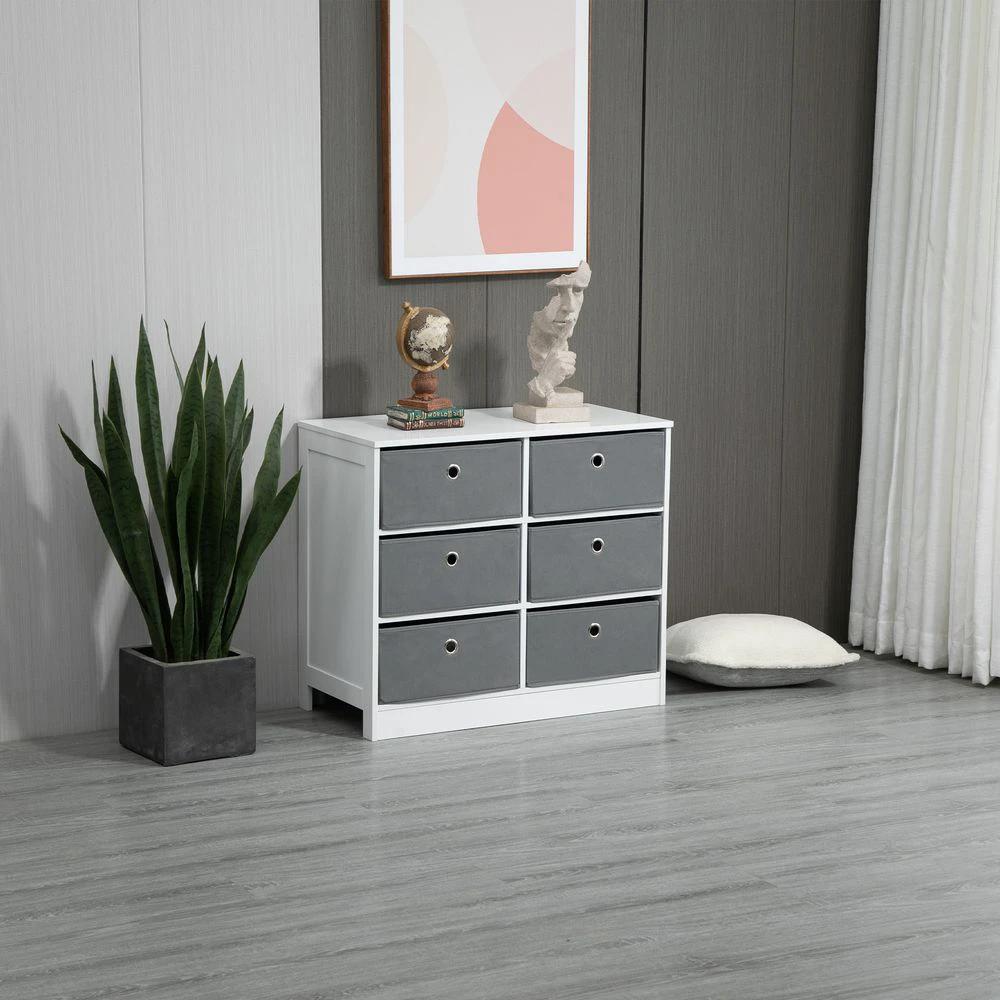Chests of Drawer, Fabric Dresser Storage Cabinet with 6 Drawers White and Grey by HOMCOM