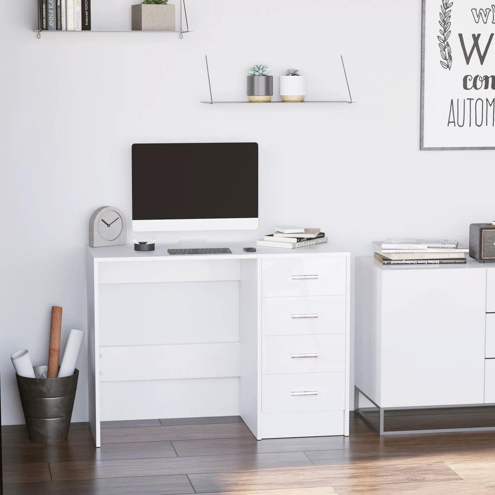 HOMCOM High Gloss 4 Drawers Table Vanity Dressing Drawer Computer PC Study White - Chest of Drawers