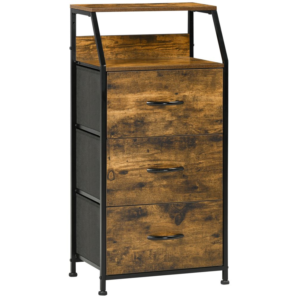 Industrial 3 Drawers Storage Cabinet w/ Display Shelves for Living Room Homcom - Chest of Drawers from HOMCOM