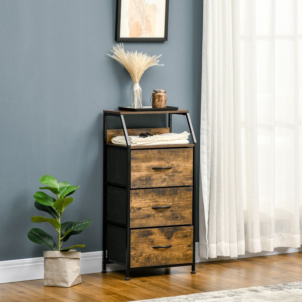 Industrial 3 Drawers Storage Cabinet w/ Display Shelves for Living Room Homcom - Chest of Drawers from HOMCOM
