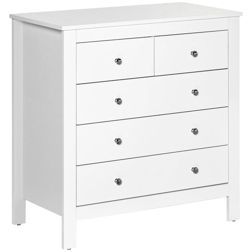 HOMCOM Modern Chest of Drawers, 5 Drawer Storage Cabinet White - Uncategorized Chest of Drawers