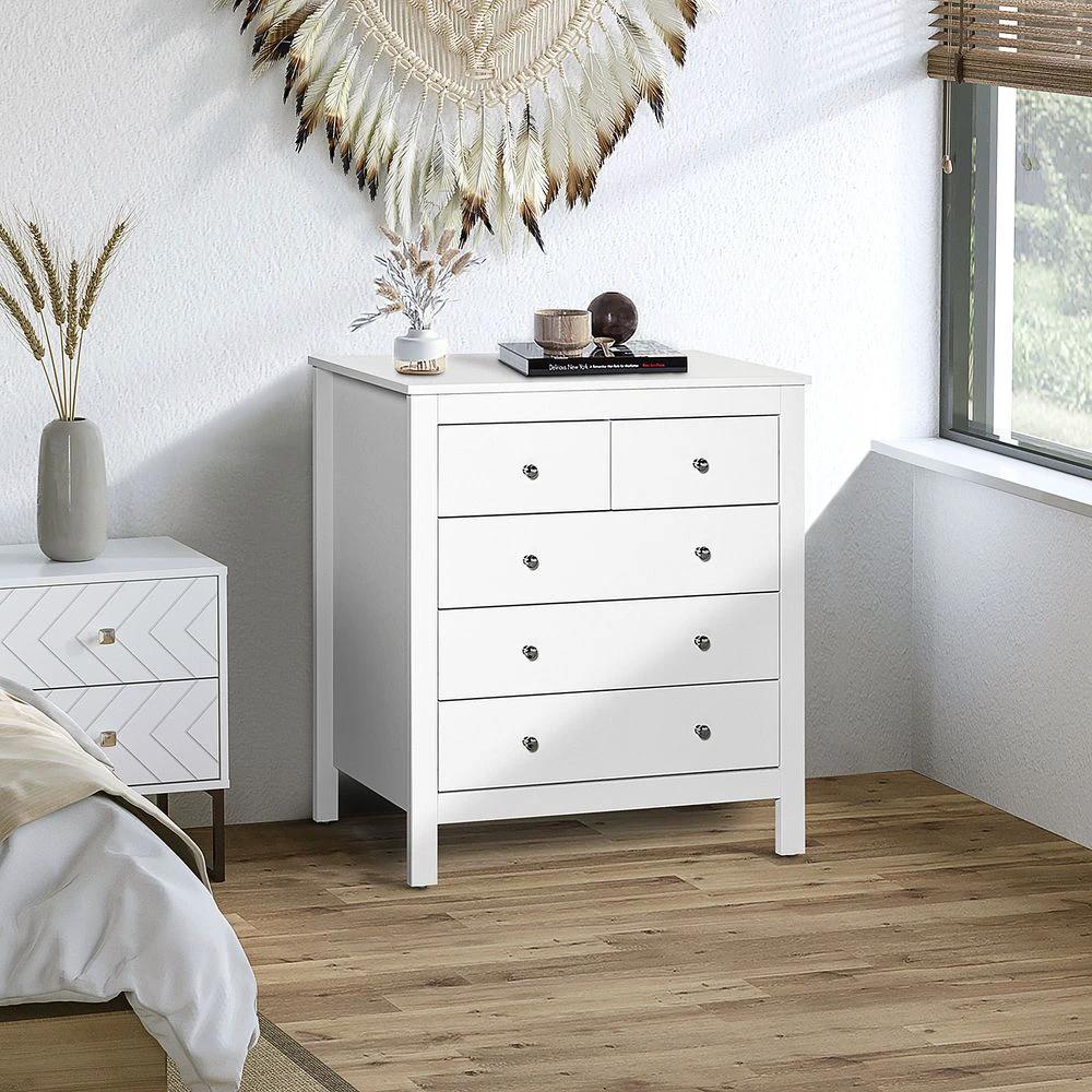 HOMCOM Modern Chest of Drawers, 5 Drawer Storage Cabinet White - Uncategorized Chest of Drawers