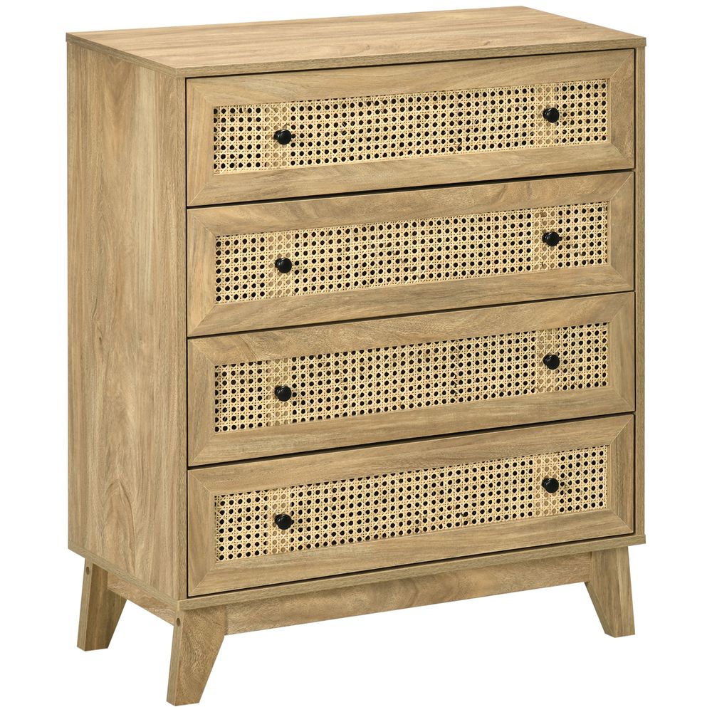 Rattan Chest of Drawers 4-Drawer Dresser Storage Cabinet Bedroom, Wood Effect - Chest of Drawers from HOMCOM