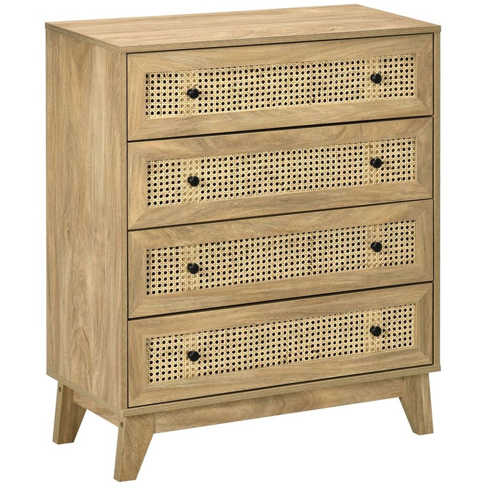 Rattan Chest of Drawers 4-Drawer Dresser Storage Cabinet Bedroom, Wood Effect - Chest of Drawers from HOMCOM