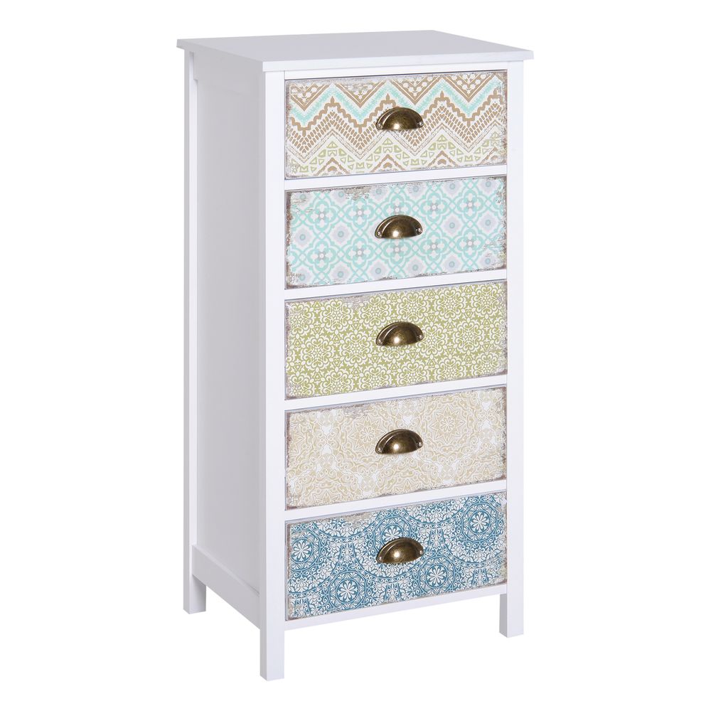 Storage Chest Unit Dresser 5 Drawer Retro Style Wood White Entryway - Chest of Drawers from HOMCOM