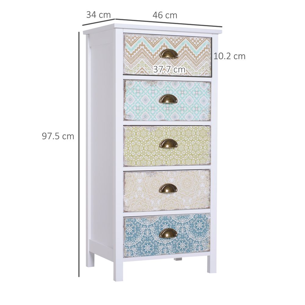 Storage Chest Unit Dresser 5 Drawer Retro Style Wood White Entryway - Chest of Drawers from HOMCOM