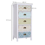 Storage Chest Unit Dresser 5 Drawer Retro Style Wood White Entryway by HOMCOM