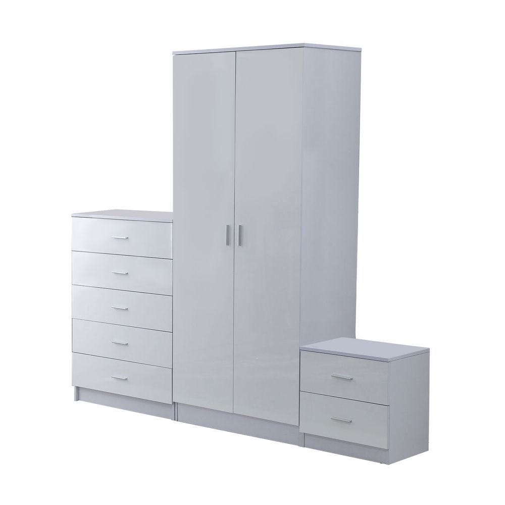 Tall White High Gloss Wardrobes 3 Pc Chest Bedside Table 7 Drawer - Chest of Drawers from HOMCOM