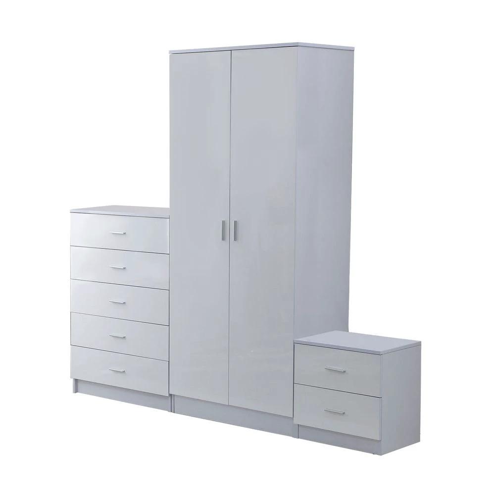 Tall White High Gloss Wardrobes 3 Pc Chest Bedside Table 7 Drawer by HOMCOM