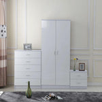 Tall White High Gloss Wardrobes 3 Pc Chest Bedside Table 7 Drawer by HOMCOM