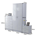 Tall White High Gloss Wardrobes 3 Pc Chest Bedside Table 7 Drawer by HOMCOM