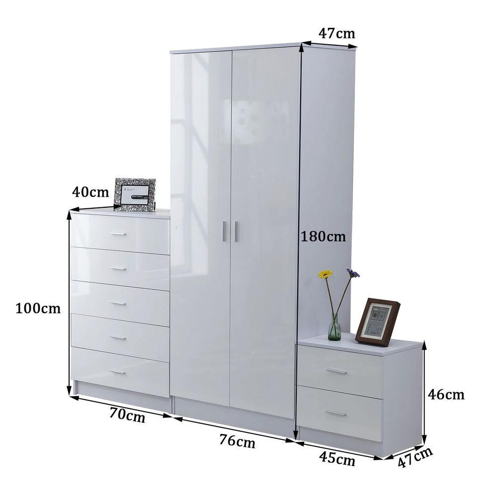 Tall White High Gloss Wardrobes 3 Pc Chest Bedside Table 7 Drawer by HOMCOM