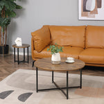 2 Pcs Homcom Round Coffee Table with Metal Frame Side Accent Tables Brown - Coffee Table from HOMCOM