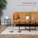 2 Pcs Homcom Round Coffee Table with Metal Frame Side Accent Tables Brown - Coffee Table from HOMCOM