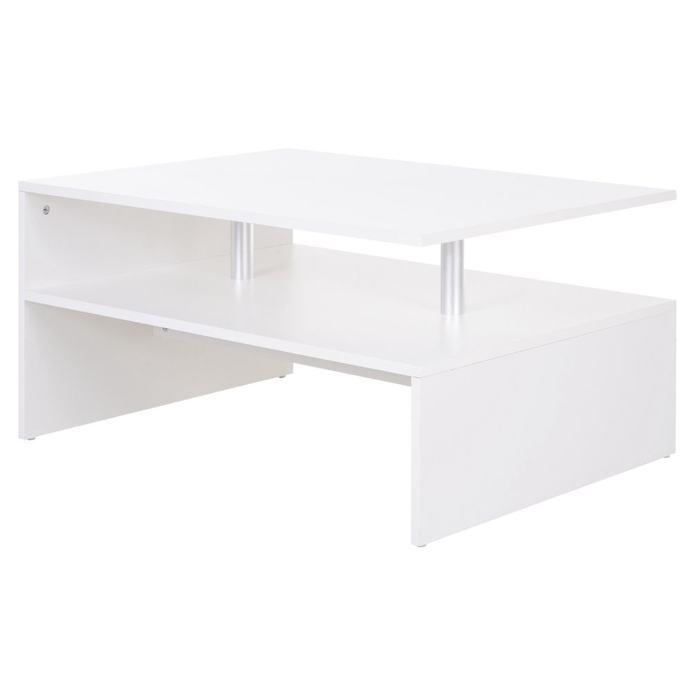 2-Tier Homcom Coffee Table Side/End Table Modern Rectangular Design White - Coffee Table from HOMCOM