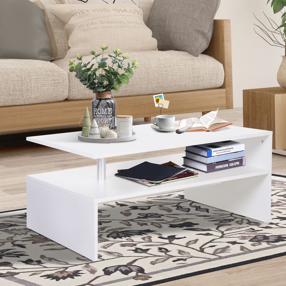 2-Tier Homcom Coffee Table Side/End Table Modern Rectangular Design White - Coffee Table from HOMCOM