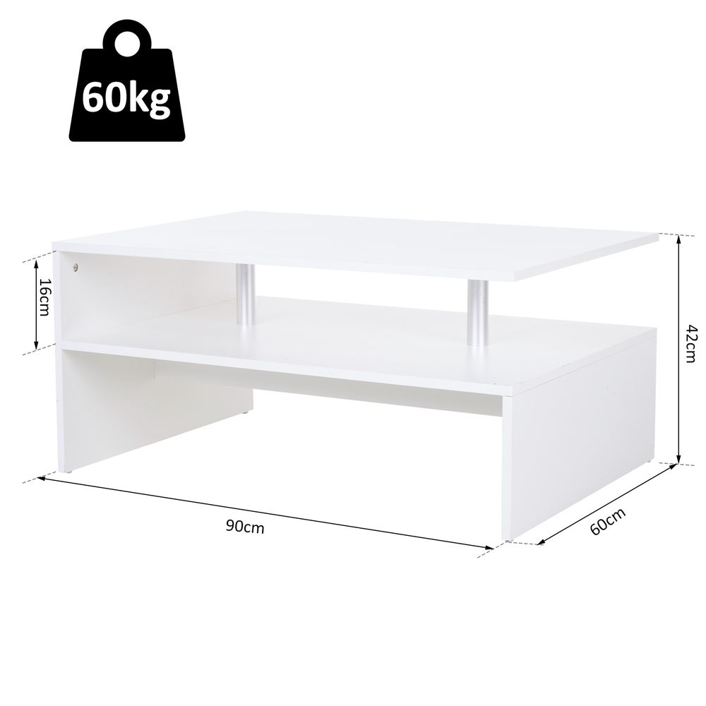 2-Tier Homcom Coffee Table Side/End Table Modern Rectangular Design White - Coffee Table from HOMCOM
