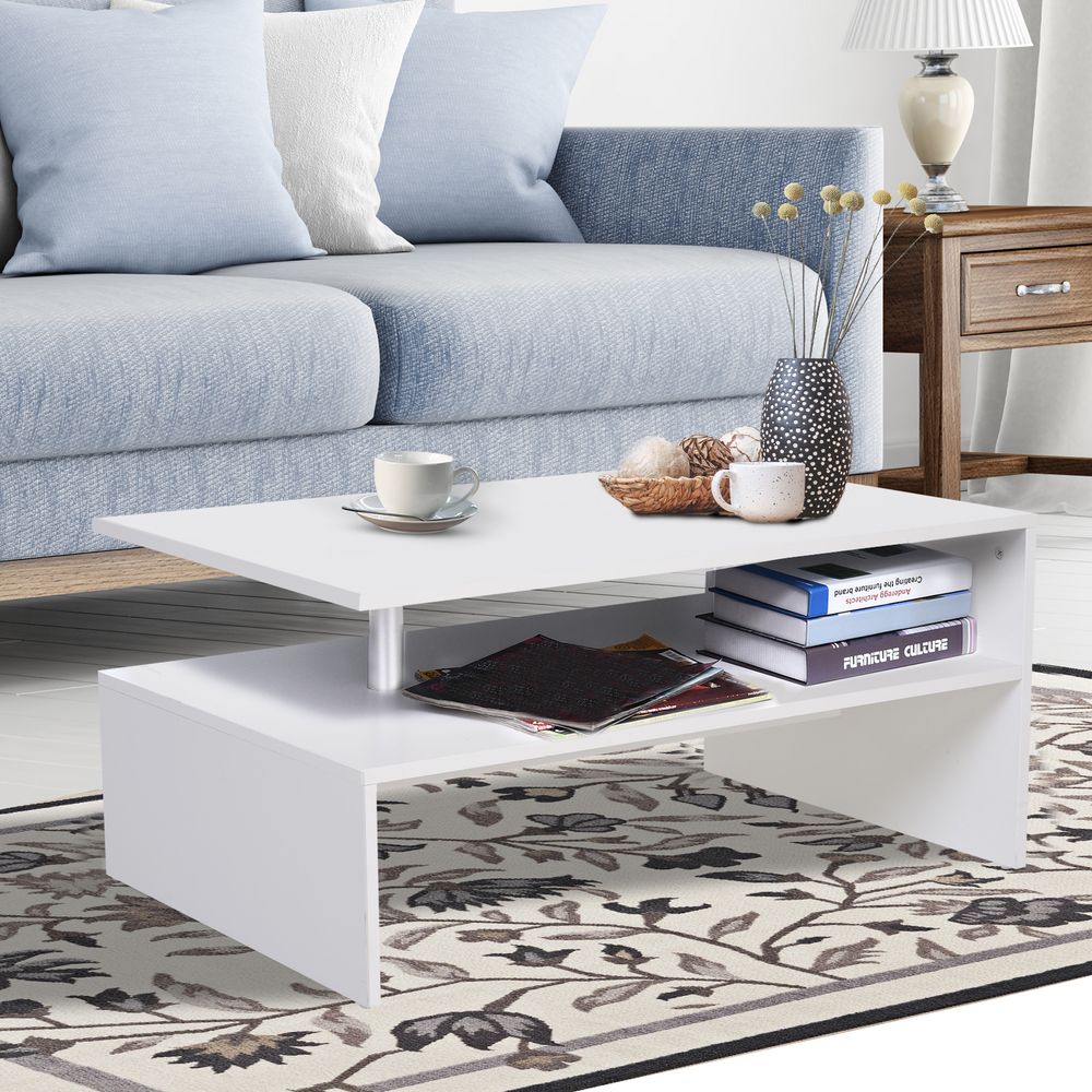 2-Tier Homcom Coffee Table Side/End Table Modern Rectangular Design White - Coffee Table from HOMCOM