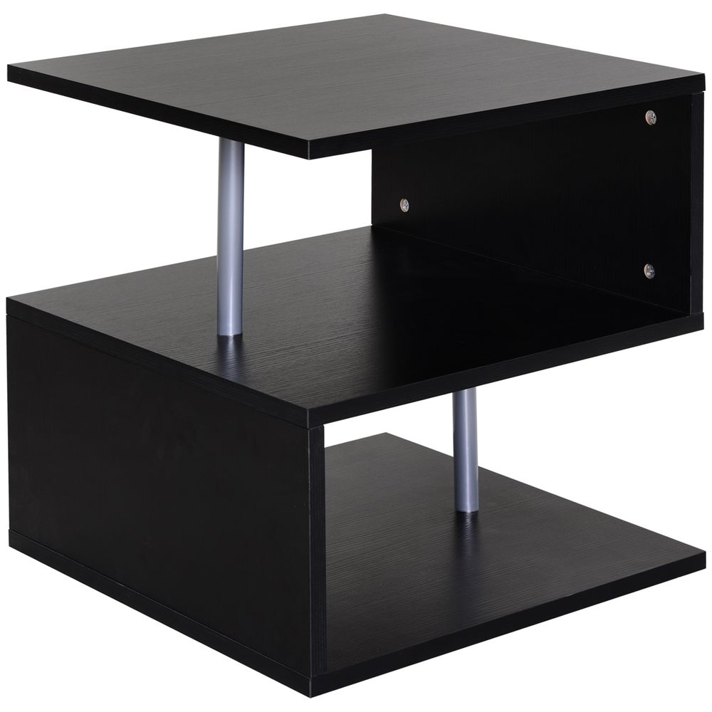 50Lx50Wx50H cm Wooden Side S Shape Cube Coffee Console Table 2-Tier Black - Coffee Table from HOMCOM