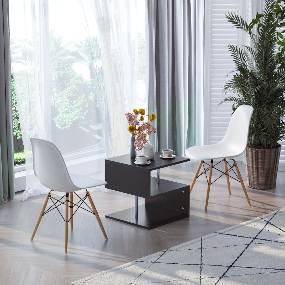 50Lx50Wx50H cm Wooden Side S Shape Cube Coffee Console Table 2-Tier Black - Coffee Table from HOMCOM