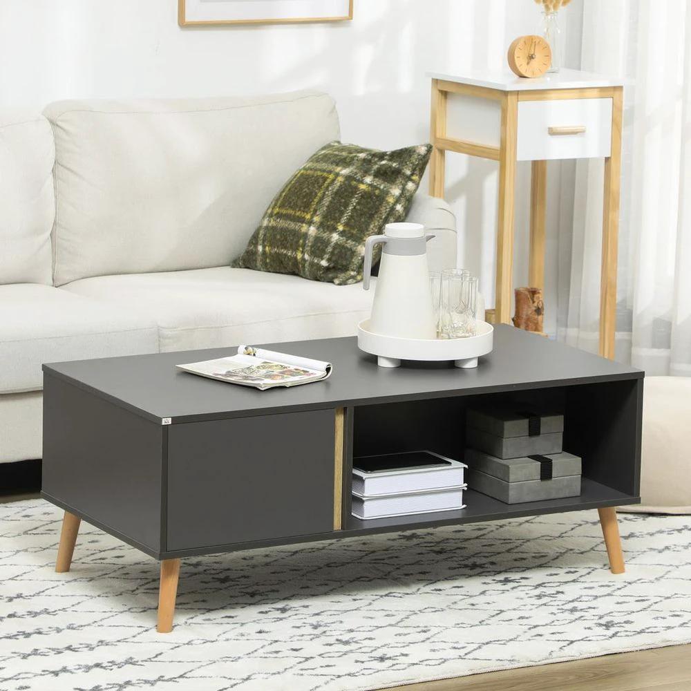 HOMCOM Coffee Table Modern Centre Table with Storage Rectangular Side Table Grey - Coffee Tables Coffee Table
