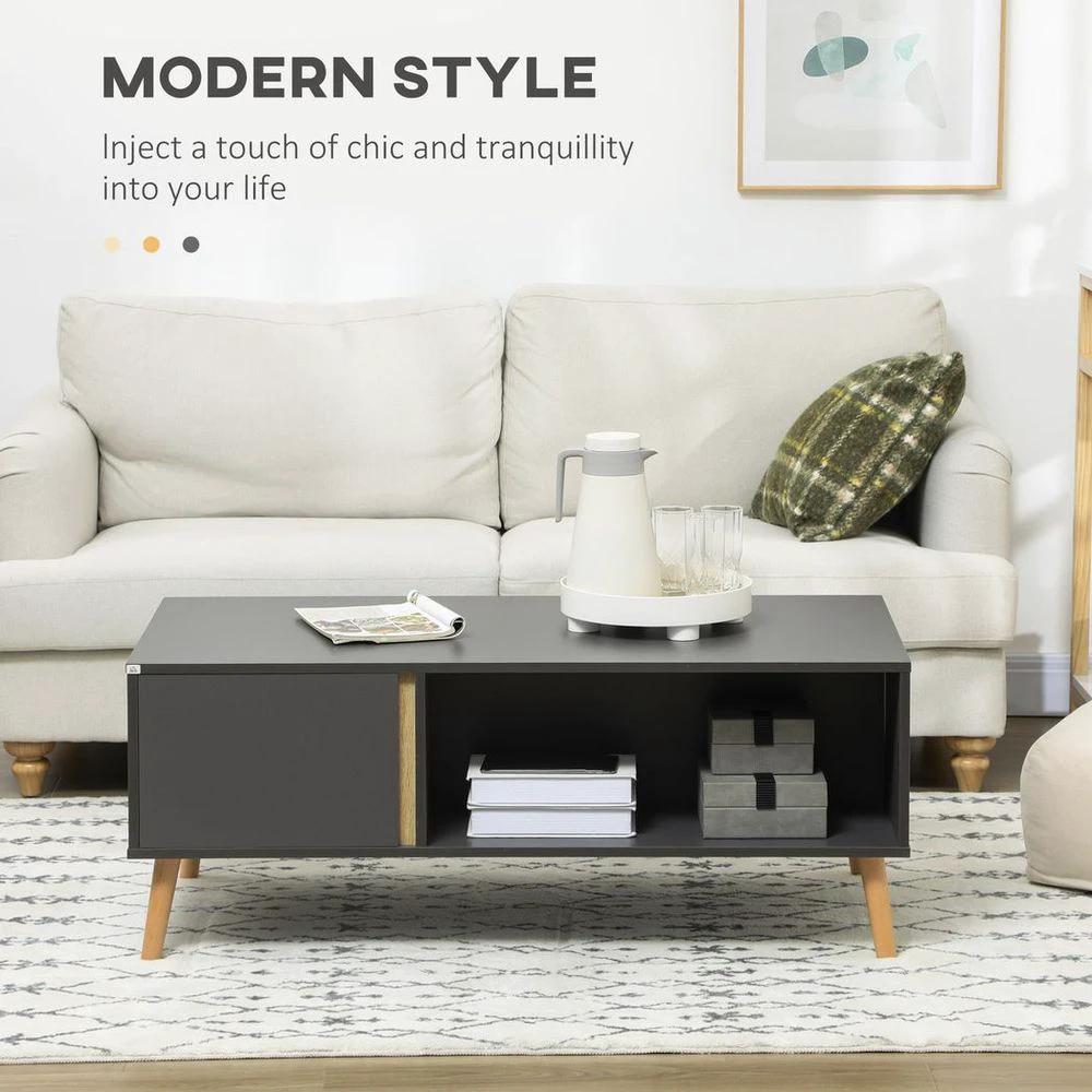 HOMCOM Coffee Table Modern Centre Table with Storage Rectangular Side Table Grey - Coffee Tables Coffee Table