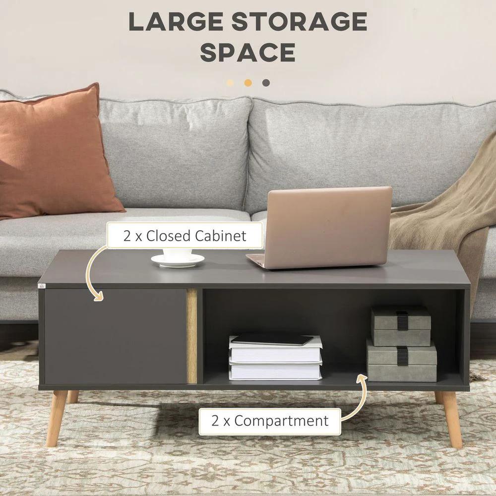 HOMCOM Coffee Table Modern Centre Table with Storage Rectangular Side Table Grey - Coffee Tables Coffee Table