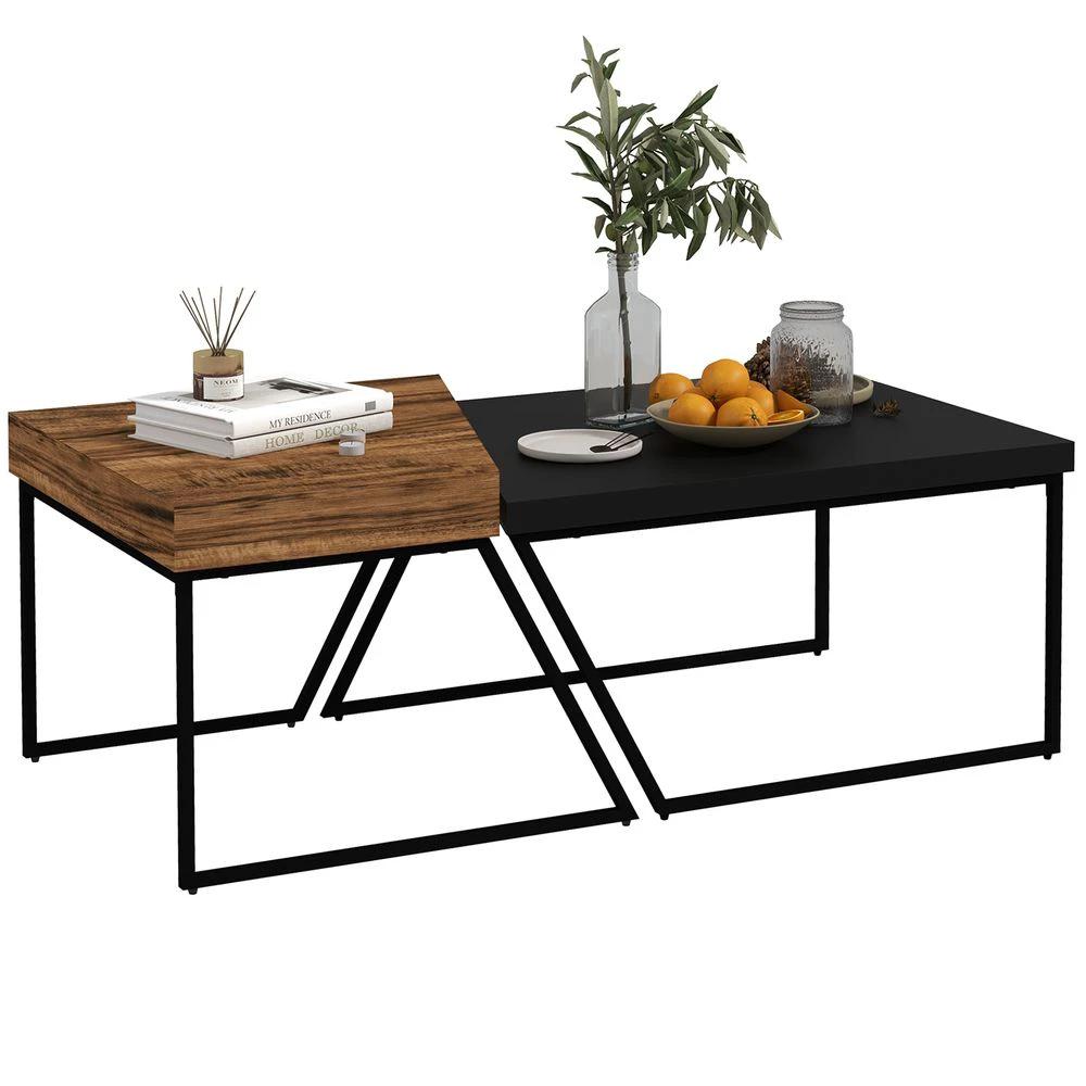 HOMCOM Coffee Table Set of 2, Coffee Tables with Steel Frame for Living Room - Coffee Tables Coffee Table