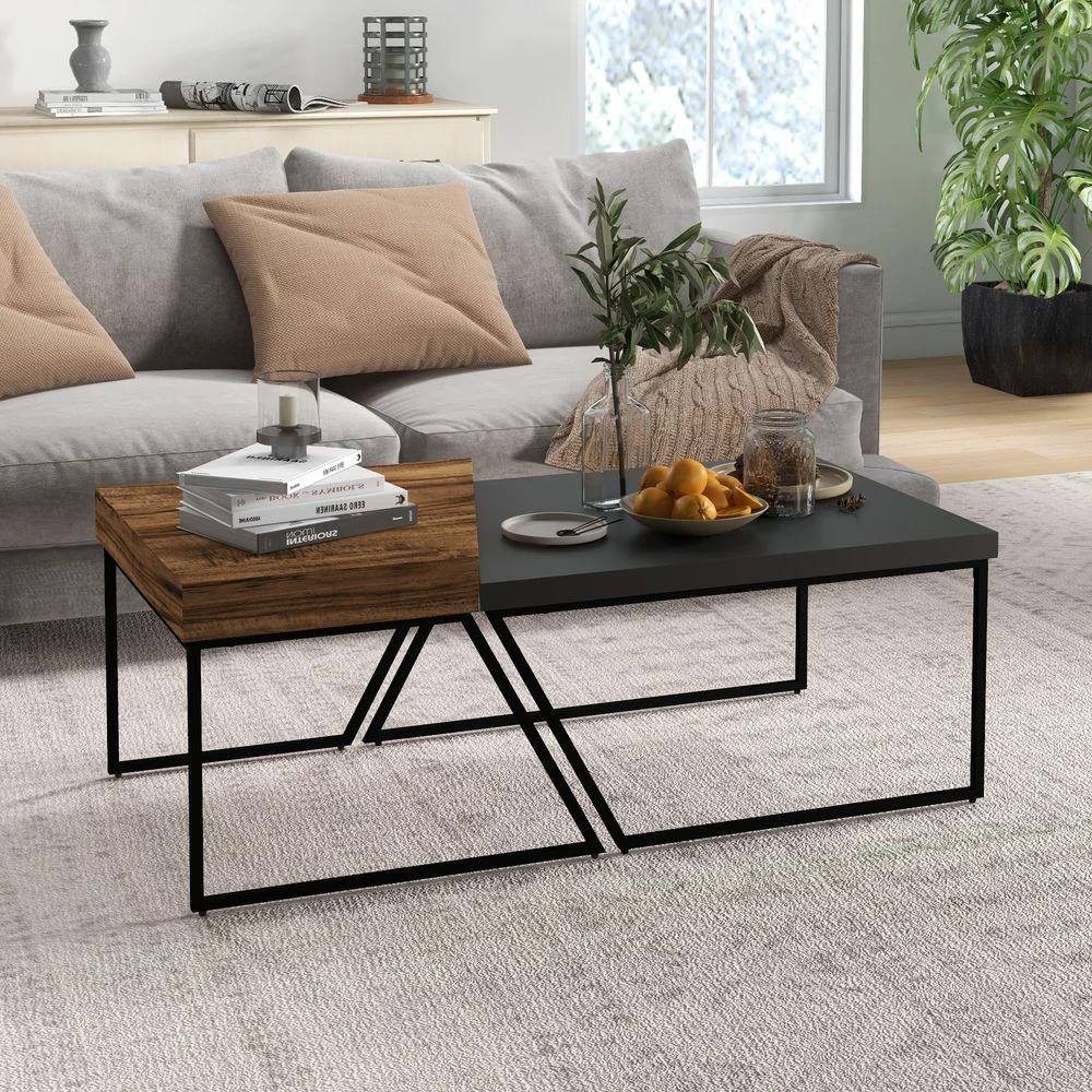 HOMCOM Coffee Table Set of 2, Coffee Tables with Steel Frame for Living Room - Coffee Tables Coffee Table