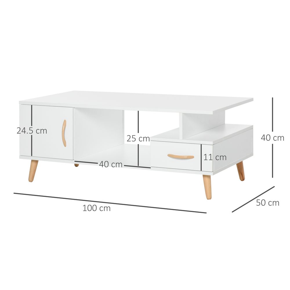 Coffee Table with Storage, Sofa Side Table with Shelf & Drawer White - Coffee Table from HOMCOM