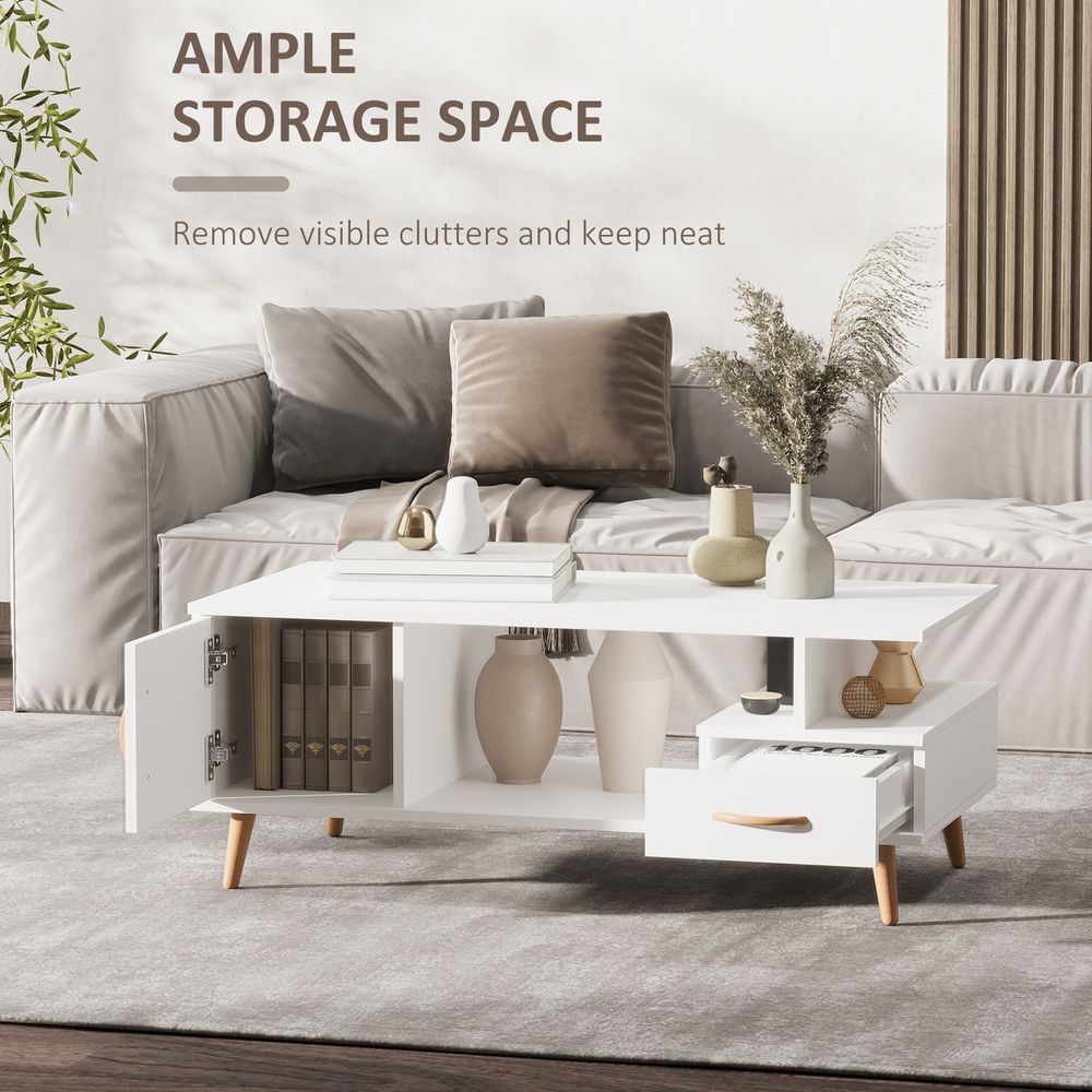 Coffee Table with Storage, Sofa Side Table with Shelf & Drawer White - Coffee Table from HOMCOM