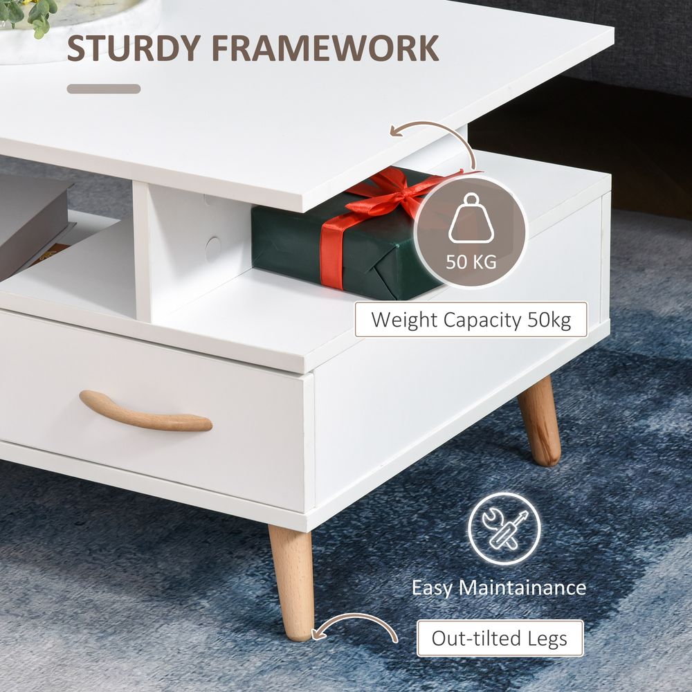 Coffee Table with Storage, Sofa Side Table with Shelf & Drawer White - Coffee Table from HOMCOM