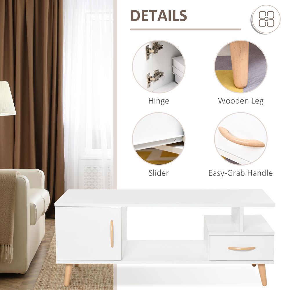 Coffee Table with Storage, Sofa Side Table with Shelf & Drawer White - Coffee Table from HOMCOM