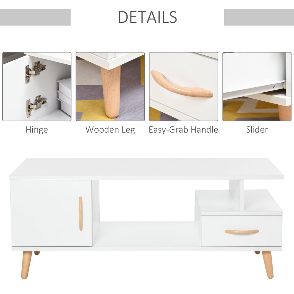 Coffee Table with Storage, Sofa Side Table with Shelf & Drawer White - Coffee Table from HOMCOM