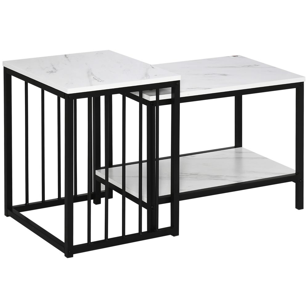 Modern Coffee Table Set of Two  Steel Frame Marble-Effect White, Black - Coffee Table from HOMCOM