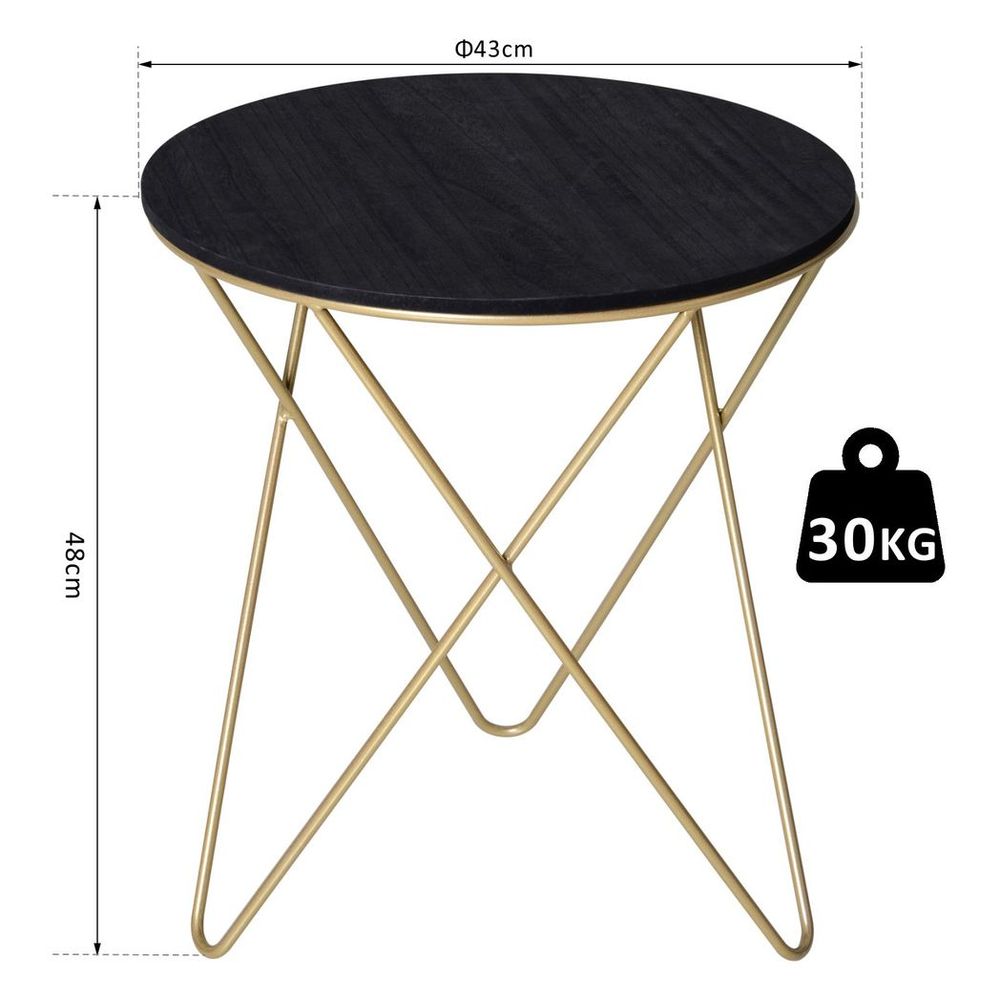 Round Coffee Table Sofa End Side Wood Metal Bedside Table  - Black Gold - Coffee Table from HOMCOM