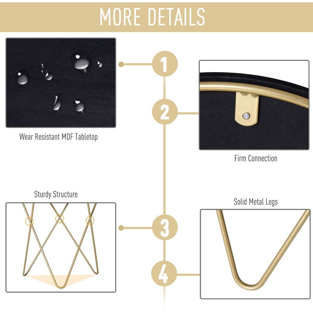 Round Coffee Table Sofa End Side Wood Metal Bedside Table  - Black Gold - Coffee Table from HOMCOM