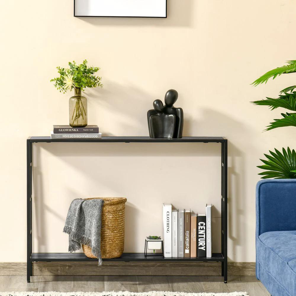 HOMCOM Console Table 2 Shelves MDF Steel Frame in Art Deco Square Style 76x106cm - Uncategorized Console Table