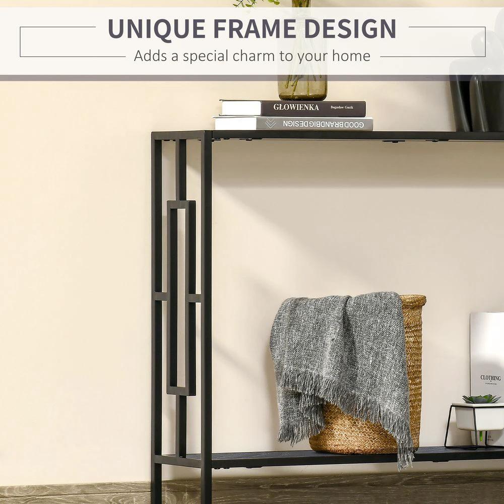 HOMCOM Console Table 2 Shelves MDF Steel Frame in Art Deco Square Style 76x106cm - Uncategorized Console Table