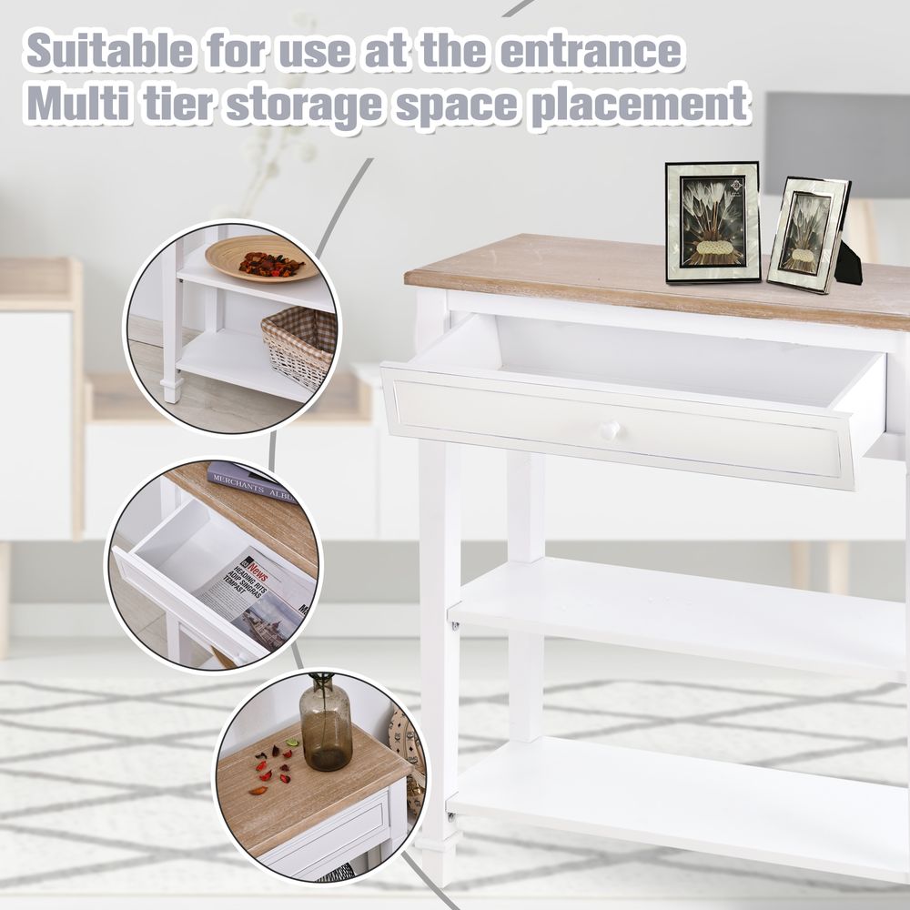 MDF Wide Drawer Console Table White - Console Table from HOMCOM