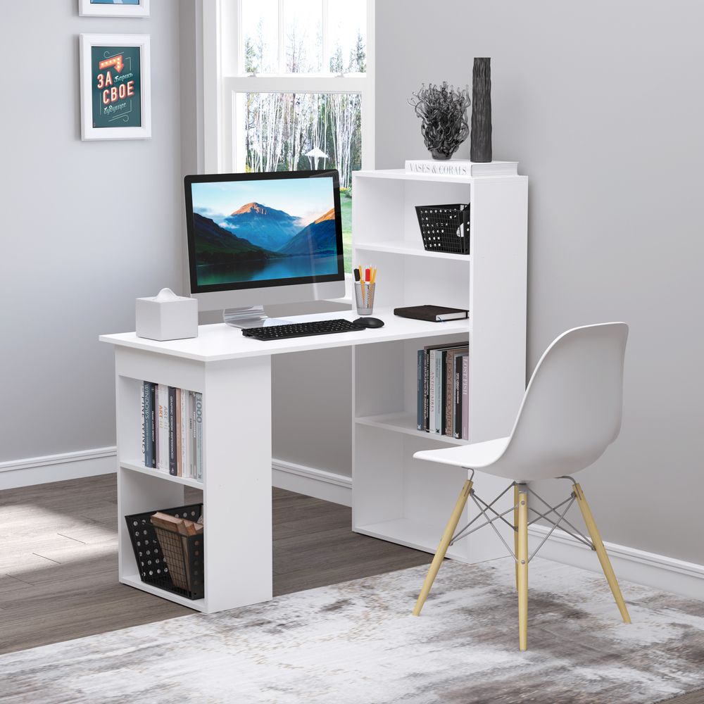Computer Desk, 120Lx55Dx120H cm-White - Desk from HOMCOM
