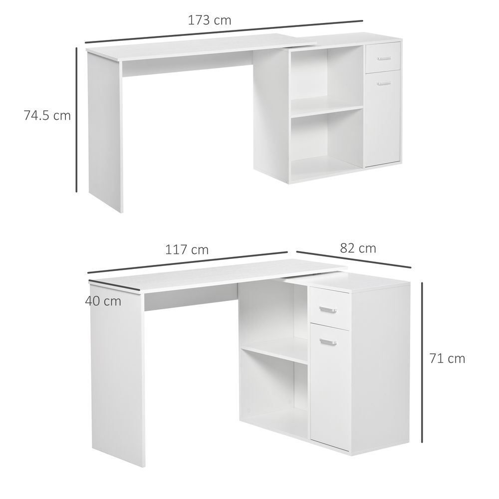 Computer Desk, L-Shaped, 360 Rotating-White - Desk from HOMCOM