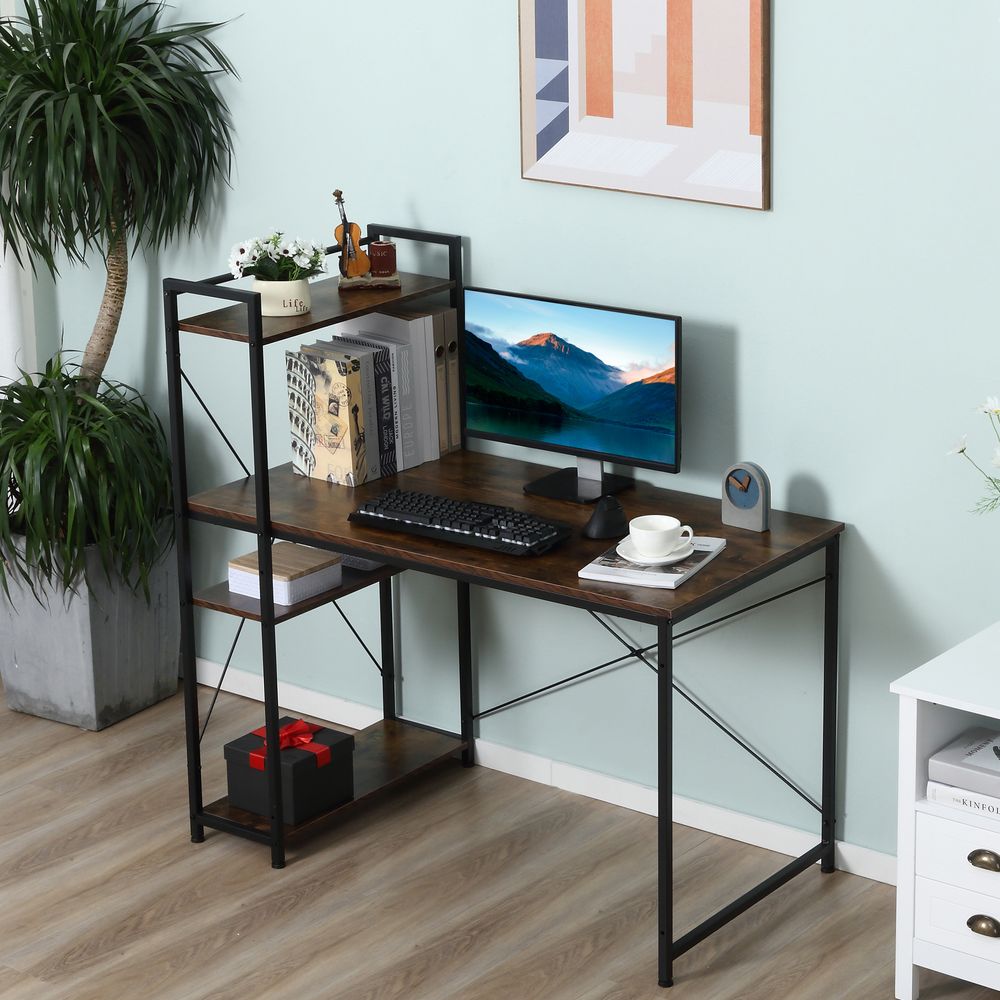 Computer Desk PC Table Study Workstation Home Office 4-tier Bookshelf Storage - Desk from HOMCOM