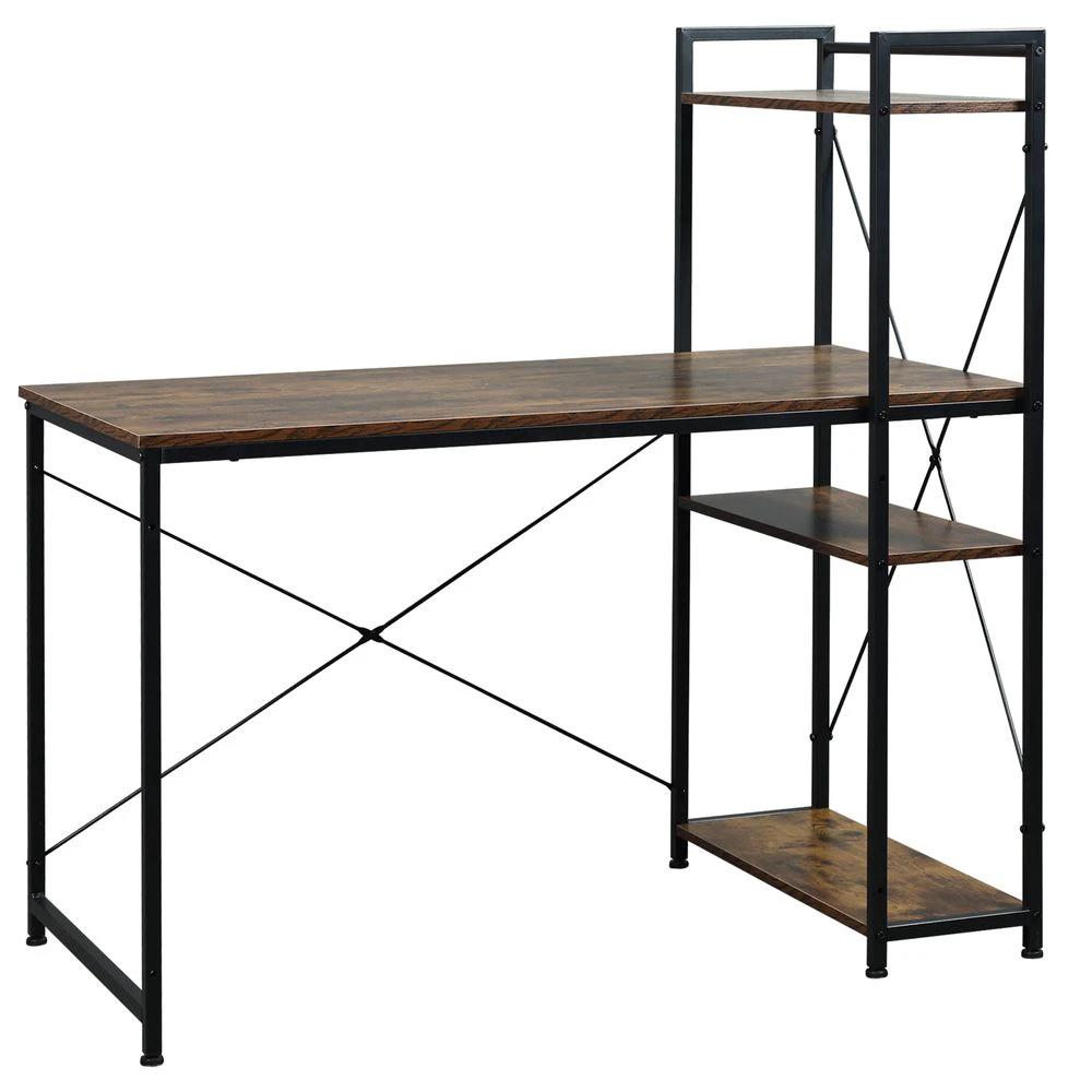 HOMCOM Computer Desk PC Table Study Workstation Home Office 4-tier Bookshelf Storage - Desks Desk