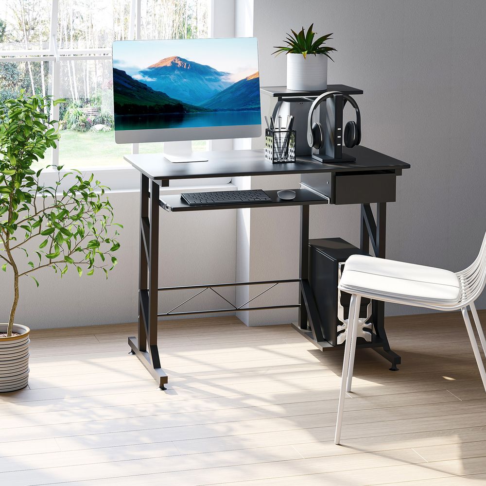Computer Desk Quality Office Home PC Shelf Tray Wood Station Black HOMCOM - Desk from HOMCOM