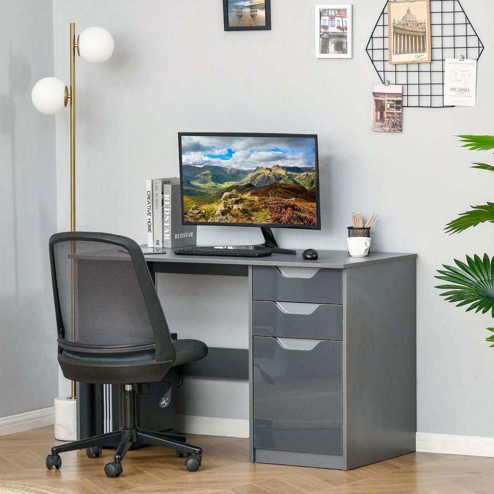 Computer Desk with Drawers, Workstation Grey - Desk from HOMCOM