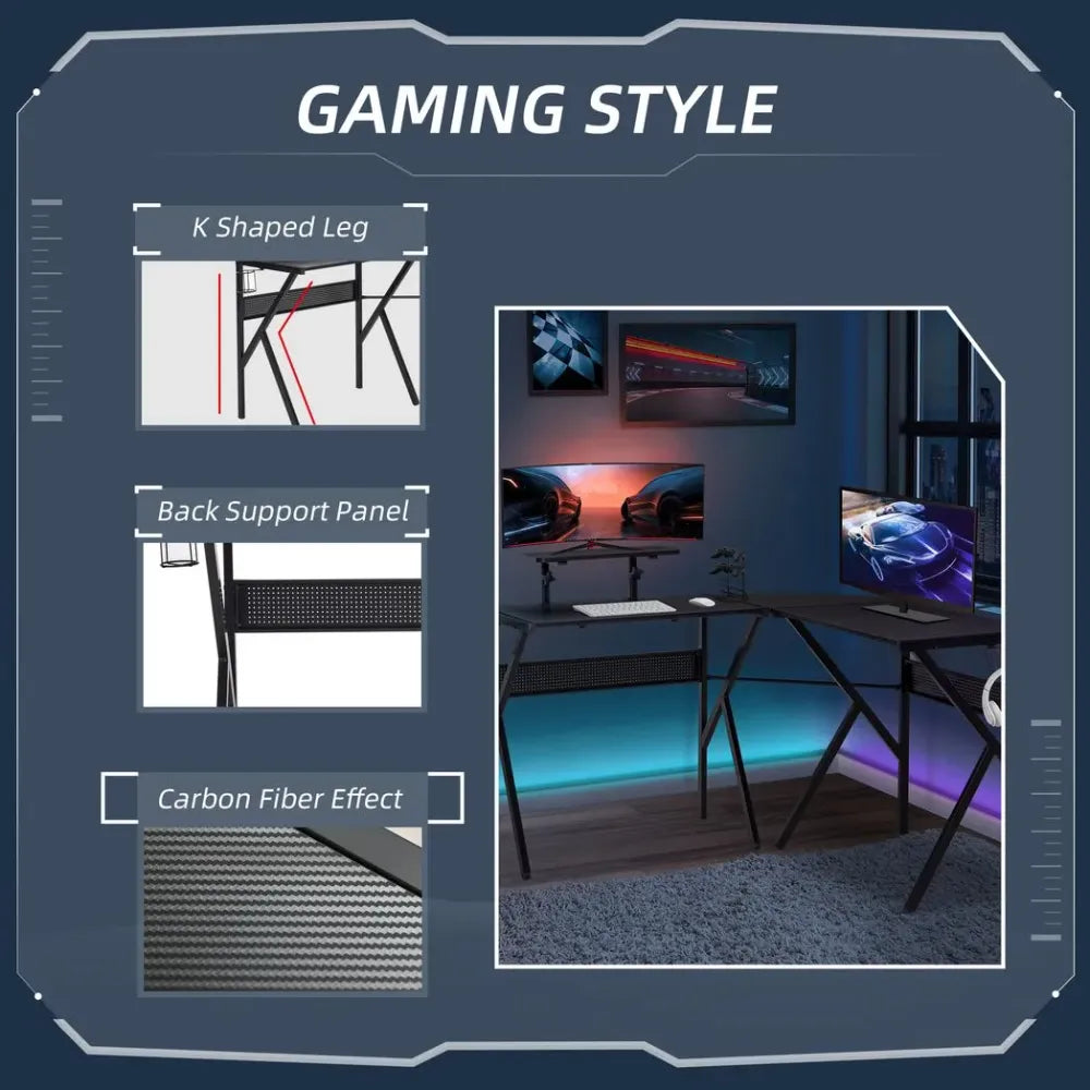 Corner Gaming Desk for Home Office w/ Monitor Stand Cup Holder Headphone Hook - Desk from HOMCOM