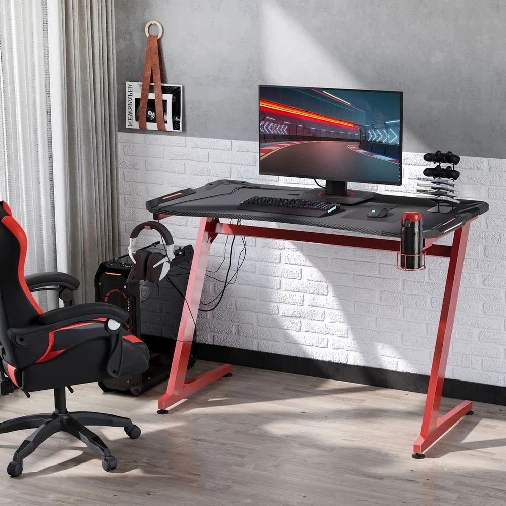 Gaming Desk with Gamepad Holder Cup Holder Headphone Hook Home Office by HOMCOM