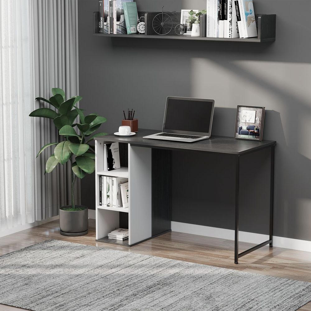 HOMCOM Computer Desk with Storage Shelves Study Home Office Workstation, Grey - Desk from HOMCOM