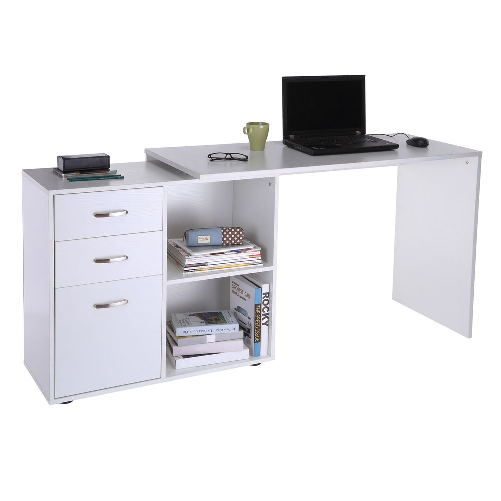 Home Office L Shape Computer Desk Workstation Drawer Shelf File Cabinet-White - Desk from HOMCOM